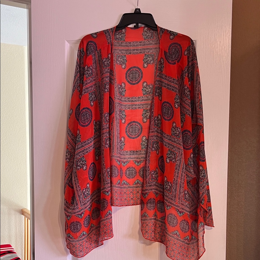 Papermoon Burnt Orange Printed Open-Front Scarf Shall
